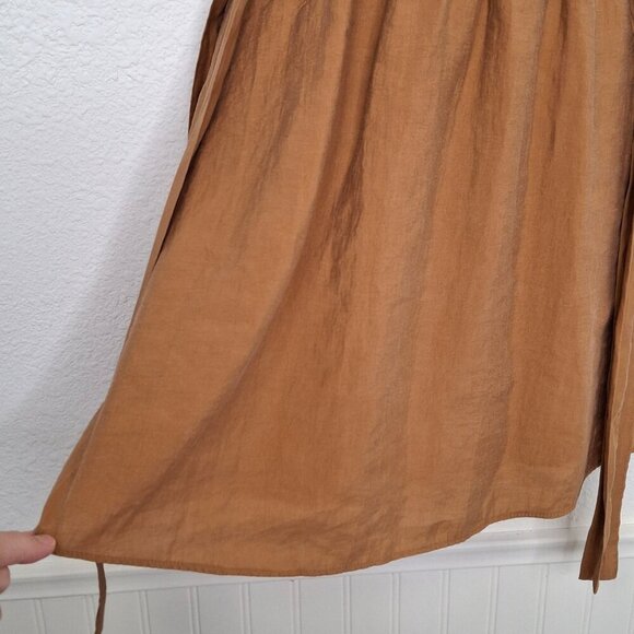Zara Tie Waist Mini Dress Sz M Elastic Waist Safari Minimalist Neutral Boho - Picture 7 of 16